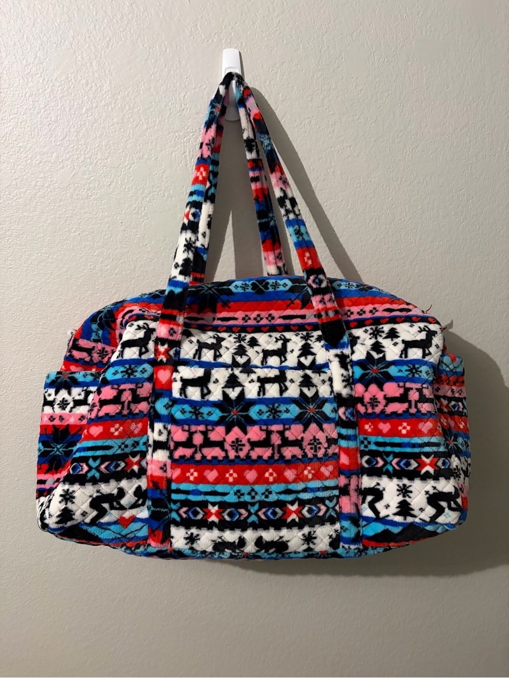 Vera Bradley Large Weekend Travel Duffle Nordic Stripe Multi Sherpa Fleece Bag